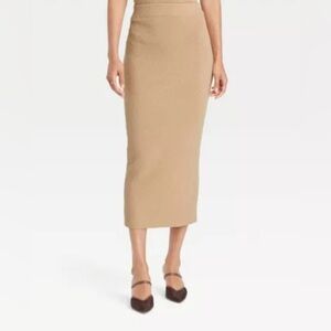 A New Day NWT FLAWED Tan Boucle Knit Midi Skirt